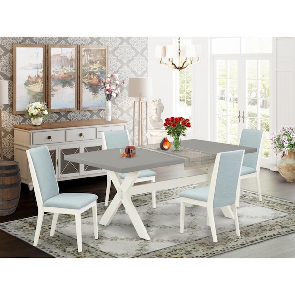 East West Furniture 5 Piece X-Style Gorgeous Kitchen Table Set - Linen White X097LA015-5 - main